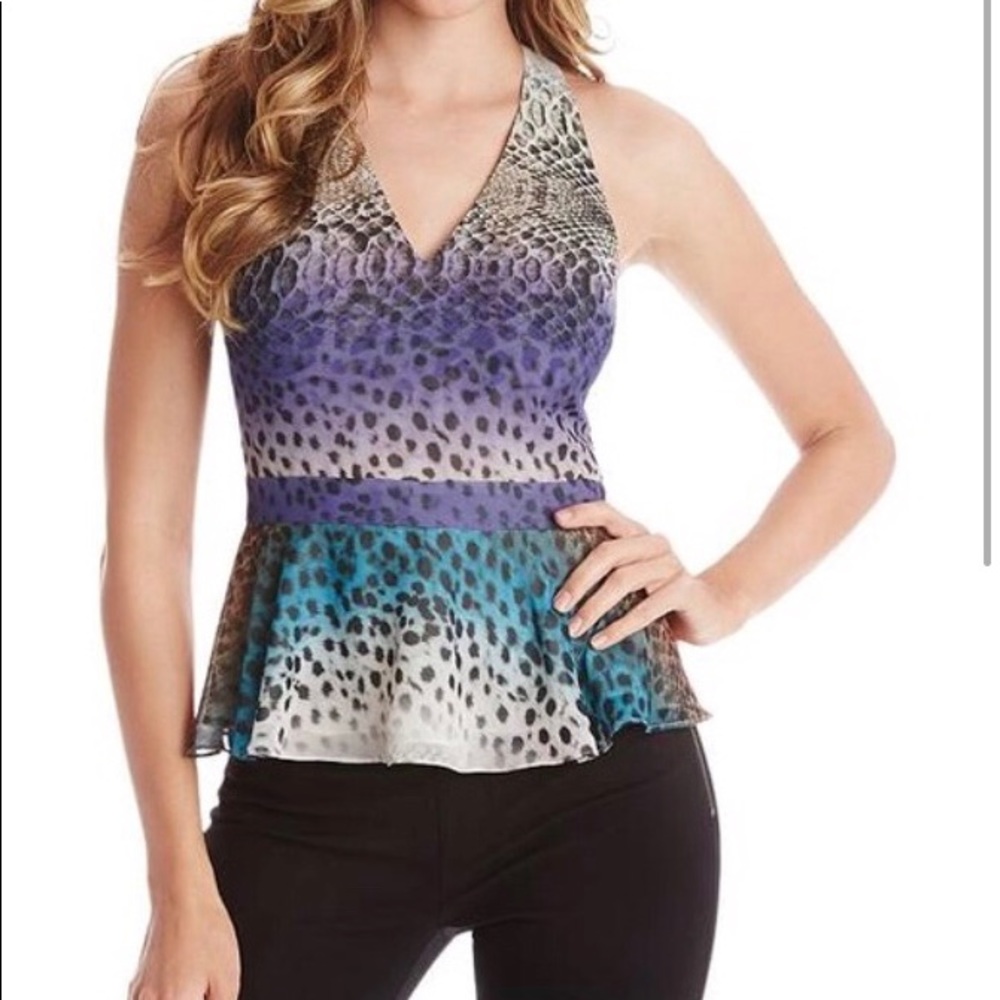 Marciano Silk Peplum Leopard Top